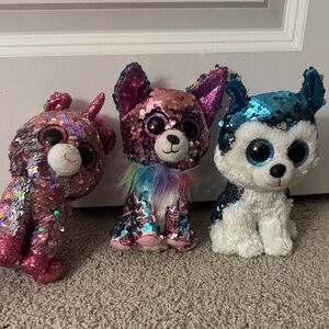 Ty Stuffed Animals with Pink, Blue, and White Sequins
